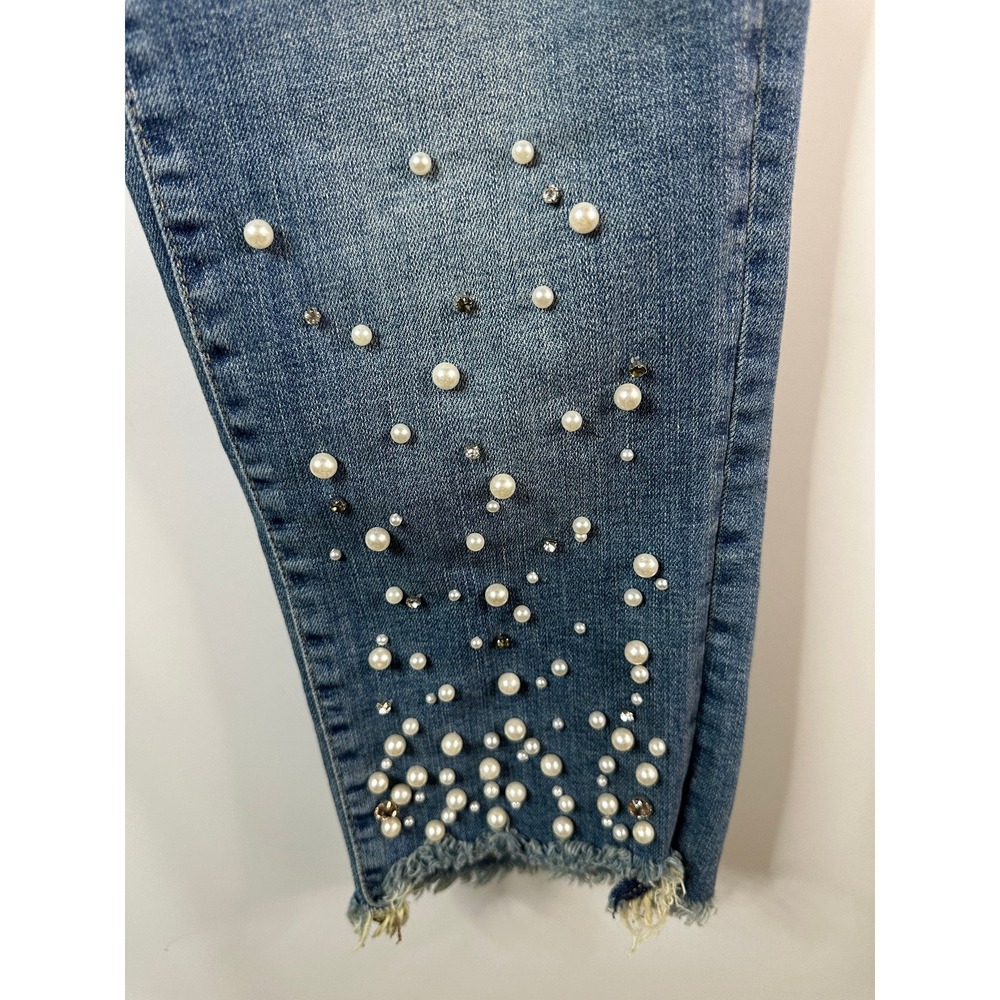 Pilcro Hyphen Pearl Mid-Rise Relaxed Boyfriend Jeans 25 Petite Embellished Crop - Picture 14 of 16
